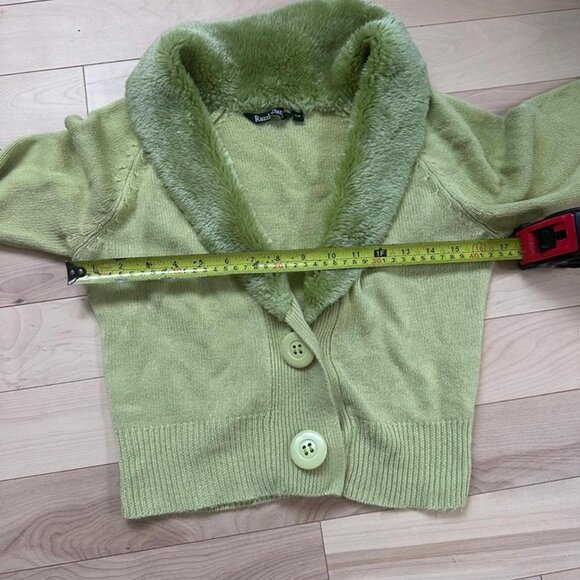 Vintage Y2K Razzle Dazzle Green Faux Fur Collar Cardigan – Made in Korea S - Picture 6 of 8